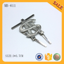 MB611 2016 silver prong pin metal tag custom handbag brand tag logo